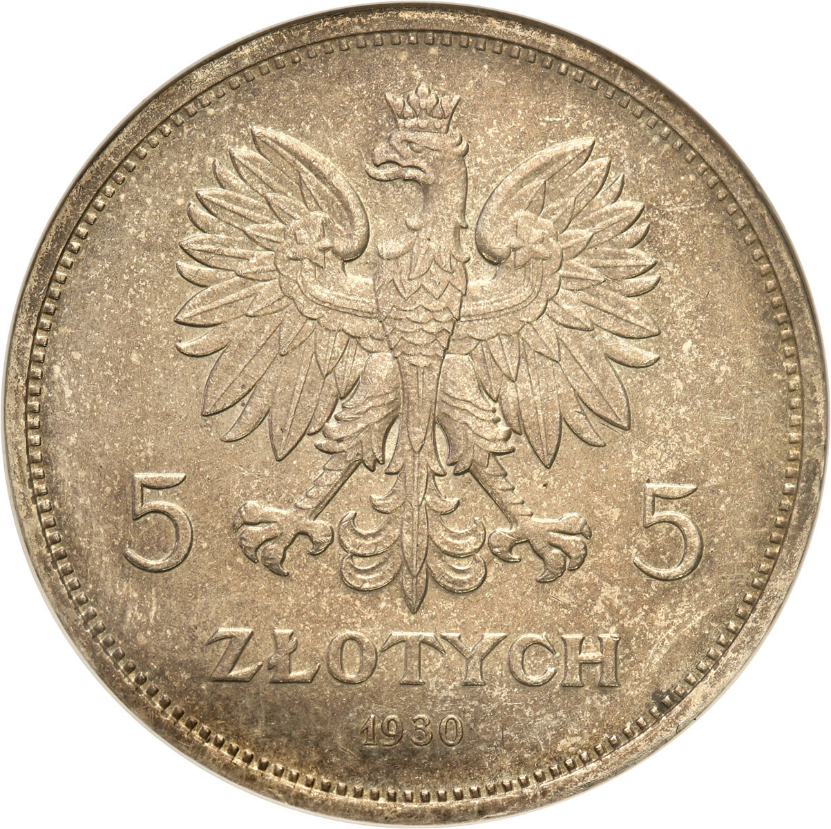 II. RP. 5 złotych 1930 Sztandar, STEMPEL GŁĘBOKI GCN MS63 RZADKOŚĆ